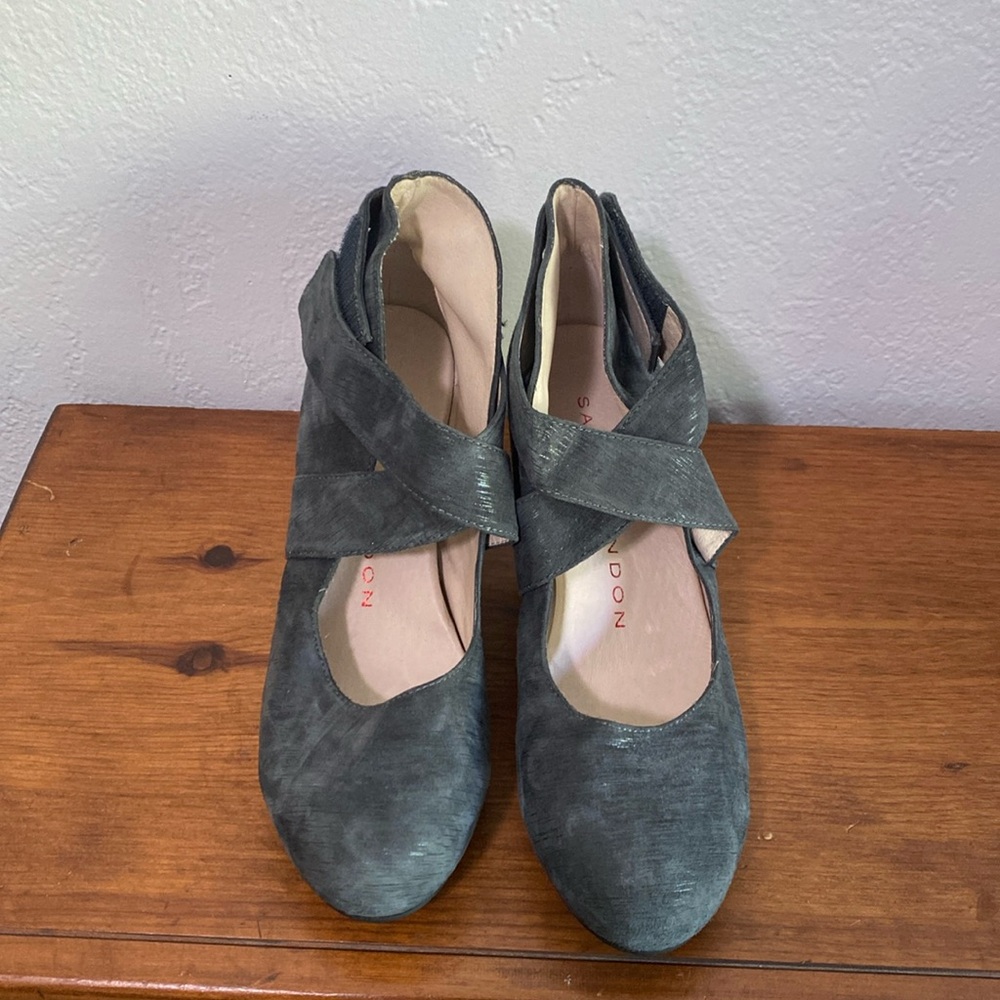 Sacha London grey velvety platform heels